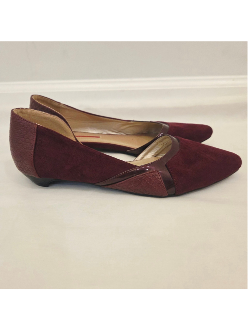 C Label Burgundy D'Orsay Pointed Toe Flats Size 8